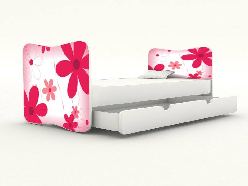 Becks posteľ bez bočnice + úložný priestor Kvety červené