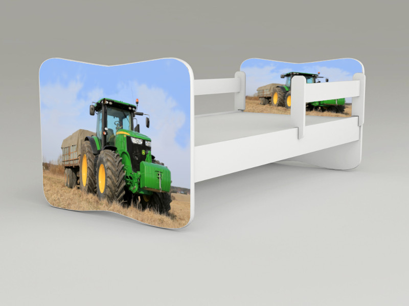 Detská posteľ s odnímateľnými bočnicami Traktor zelený