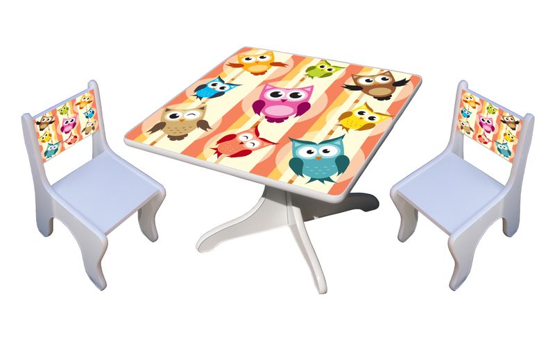 Becks stolík + 2x stolička Sovičky