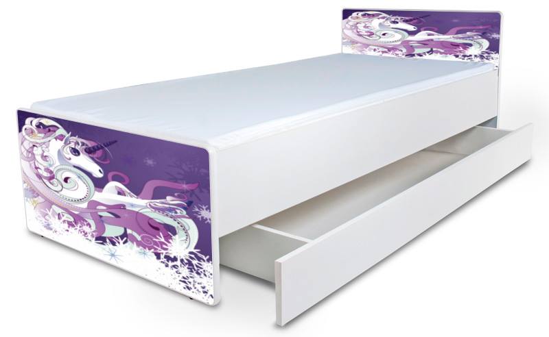 Detská posteľ bez bočníc Jednorožec + šuflík