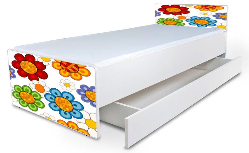 Detská posteľ bez bočníc Kvety mix + šuflík